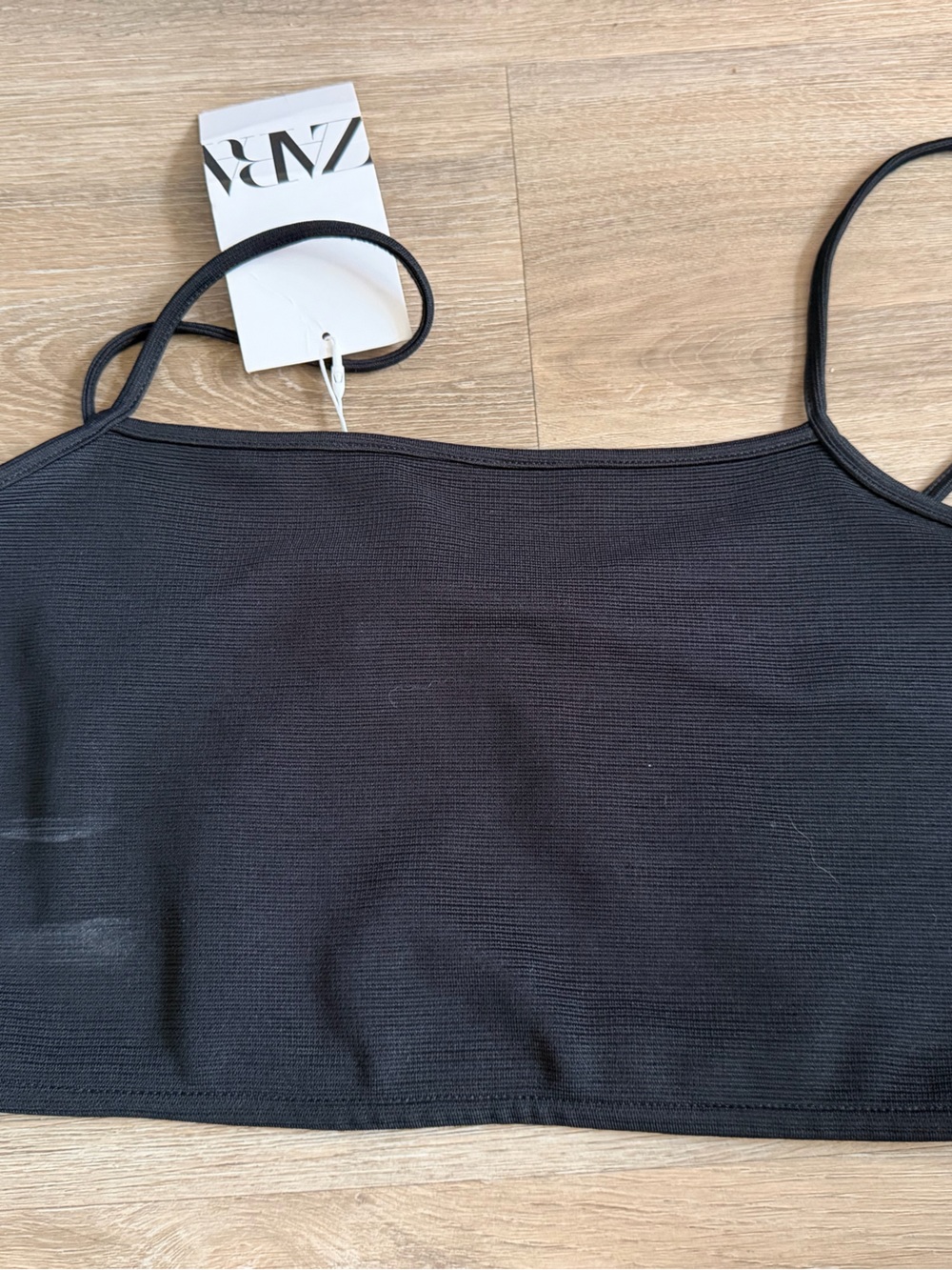 Zara Black Ribbed Cropped Cami Top
